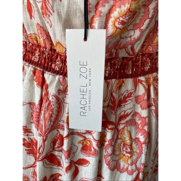 Rachel Zoe Dress Women's Size Small Orange Red Floral Maxi Linen Blend NWT - Picture 8 of 11